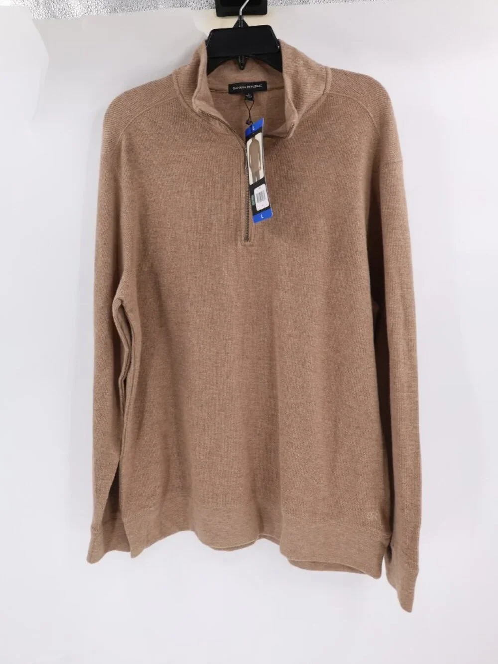 NWT Banana Republic Sweater Men’s Large Waffle Knit Quarter Zip Pullover Tan